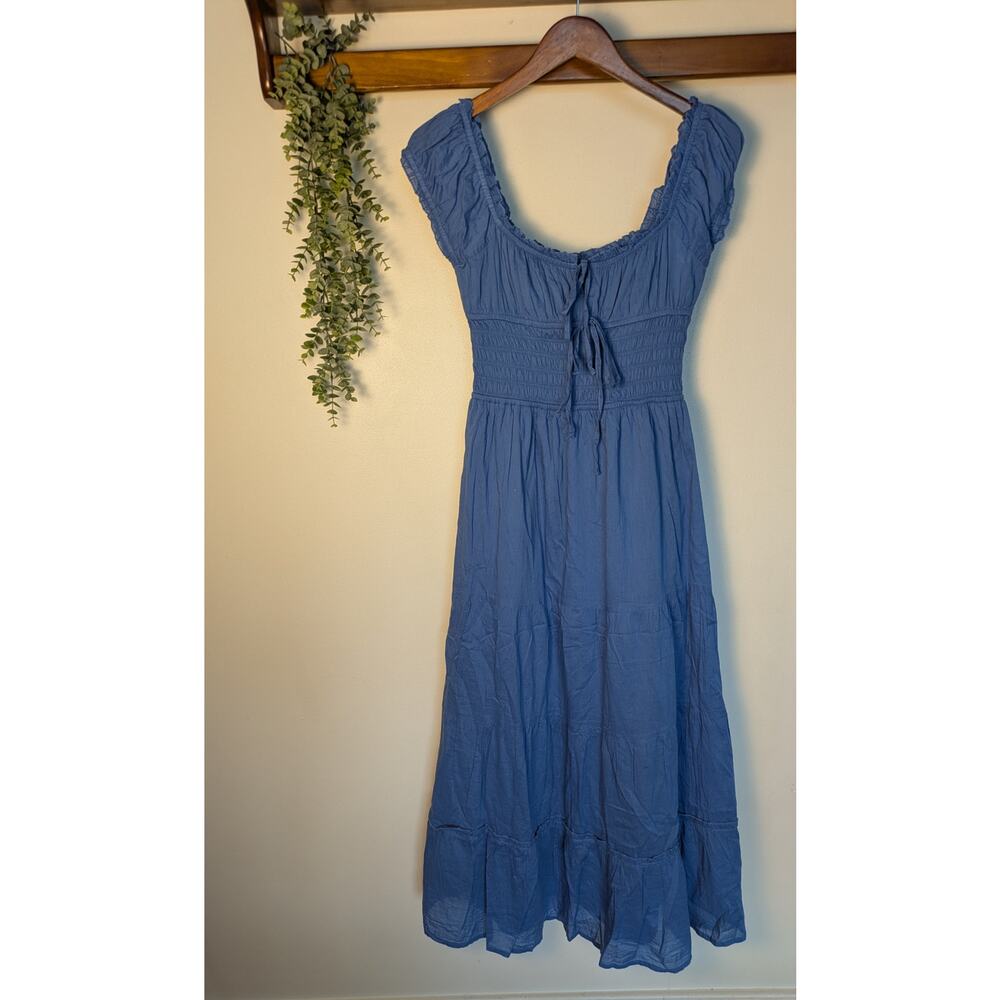 Sim & Sam Cottagecore Tiered Maxi Dress Blue Ruffle Sleeve Boho NWT - Picture 5 of 5